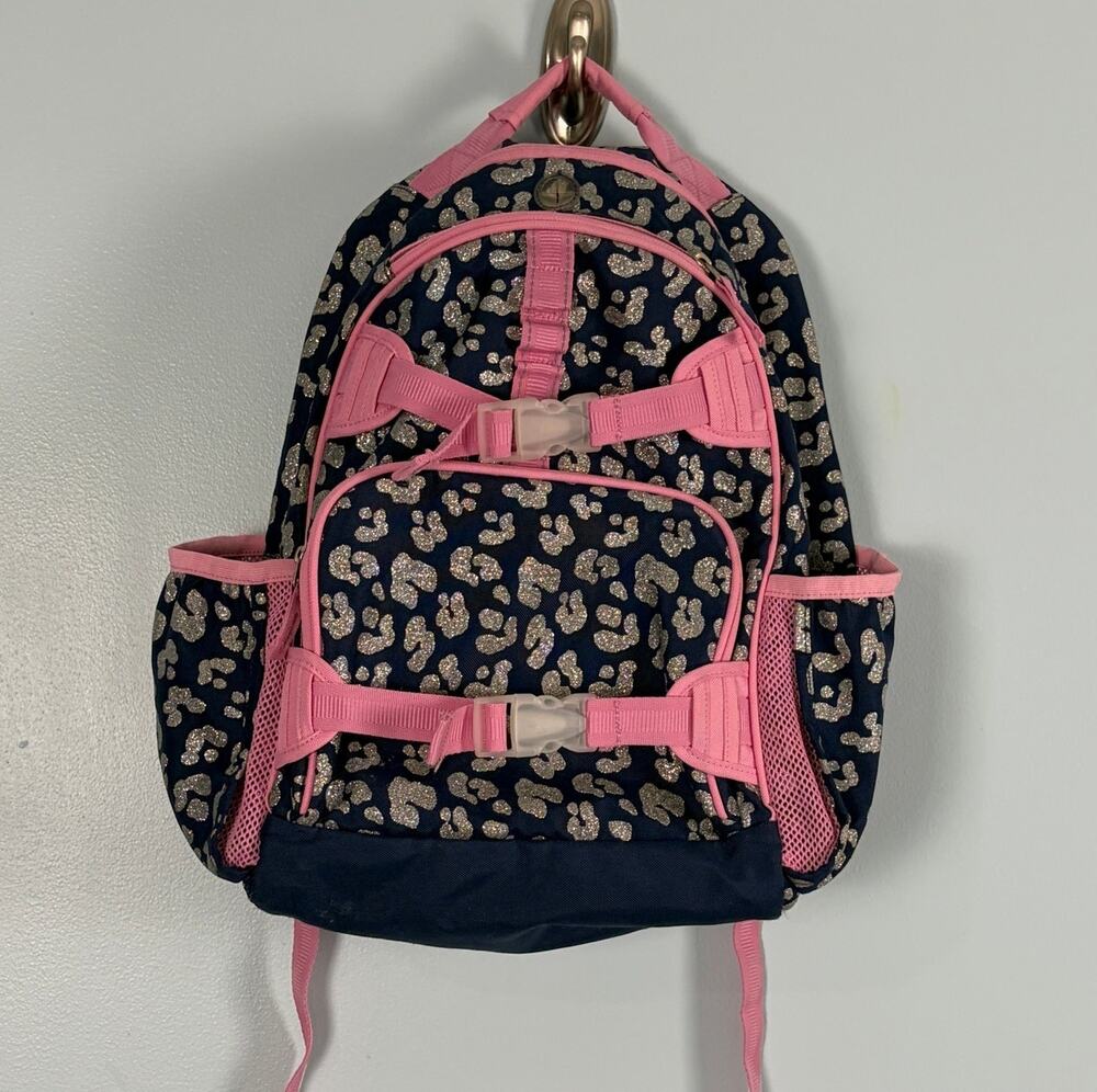 Pottery Barn Kids Small Mackenzie Backpack Navy Glitter Cheetah Print School